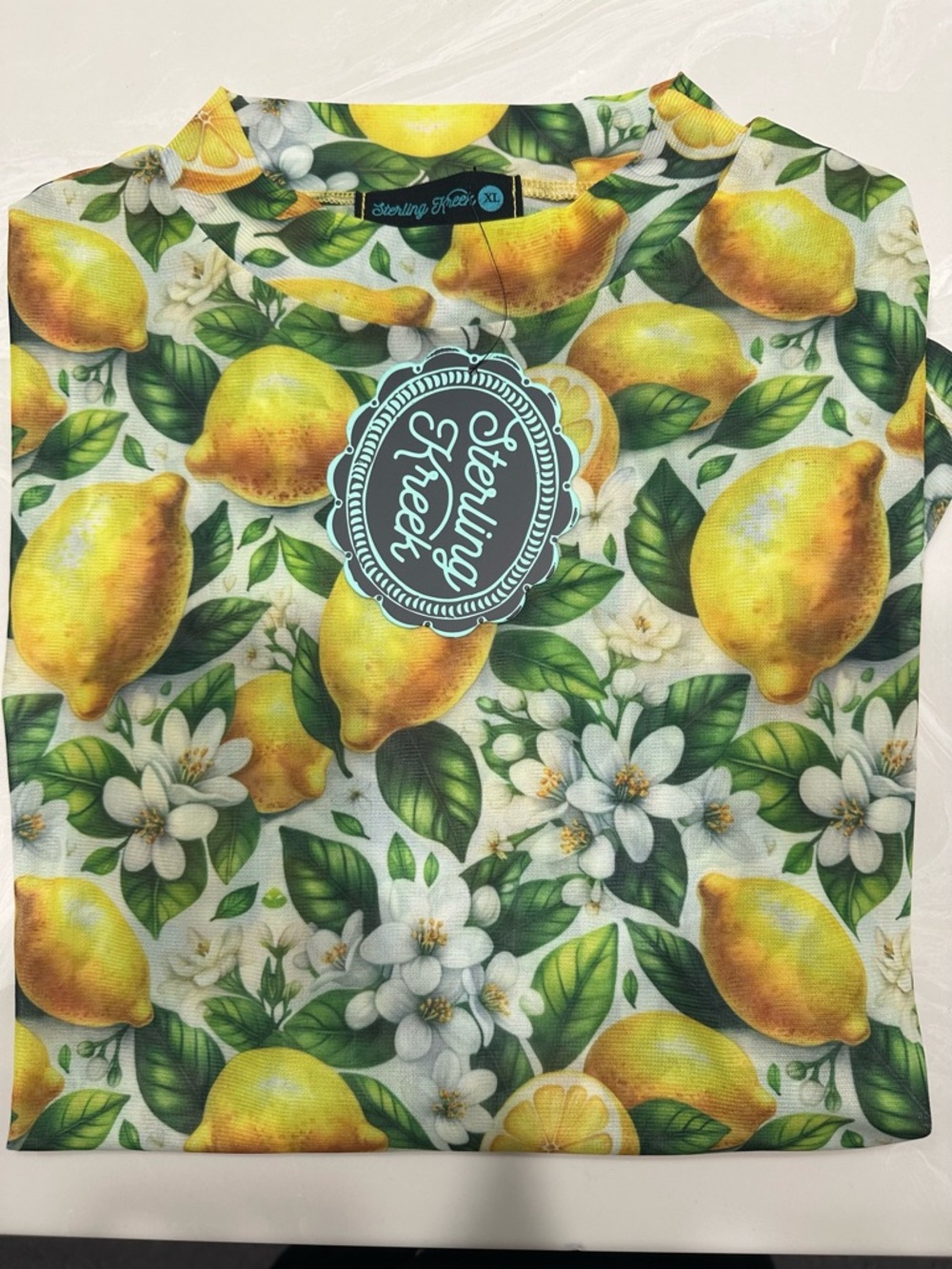 Women’s Lemon Print Mesh Top long sleeve XL